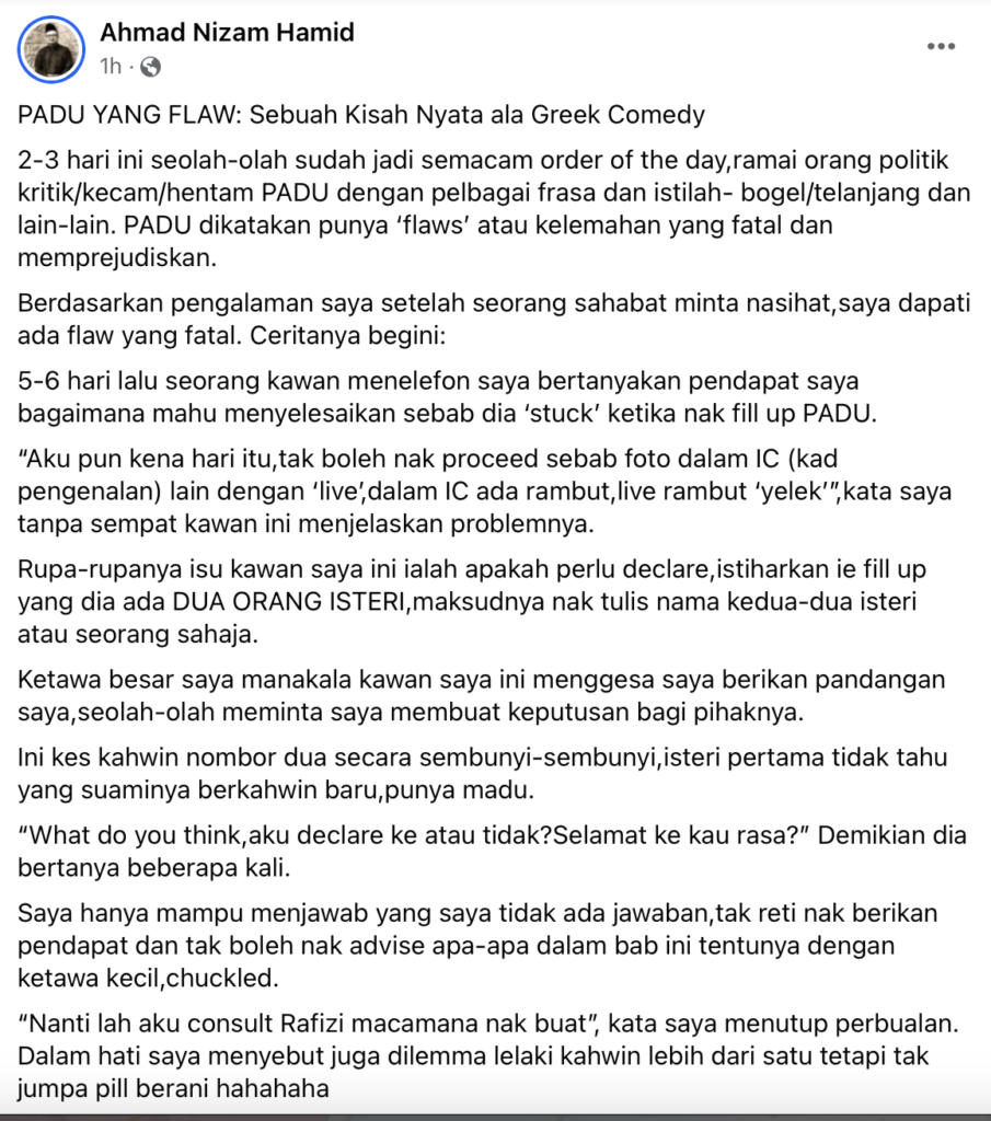 Enggan Isi PADU, Lelaki Bimbang Rahsia Kahwin Dua Kantoi Melalui Sistem PADU